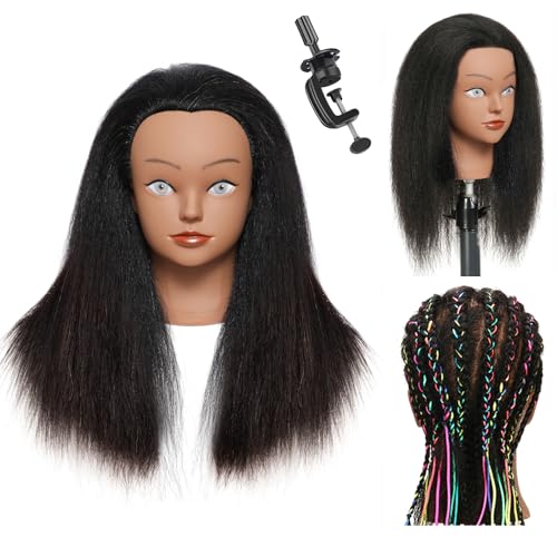 Mannequin Head Human Hair 14 inch Professional Styling Head Mannequin Head with Hair 100% Real Human Hair for Salon Training, Braiding & Cutting Free Adjustable Stand (Designers/Beginners/Schools)