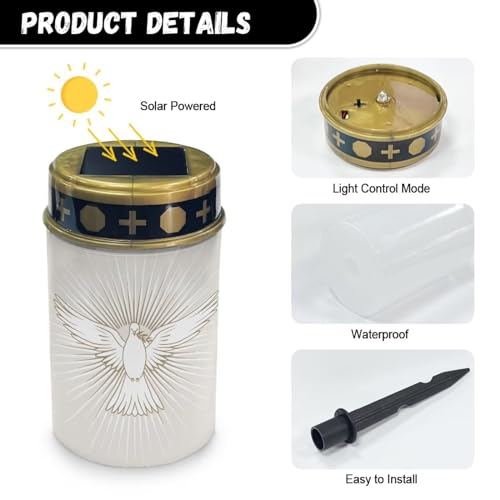 Image of Golden Cross and Peace Dove Solar Memorial Lights for Graves Flameless Candle Lamp Waterproof Solar Powered Light for Prayer Grave Cemetery Garden Decor 2 Pcs
