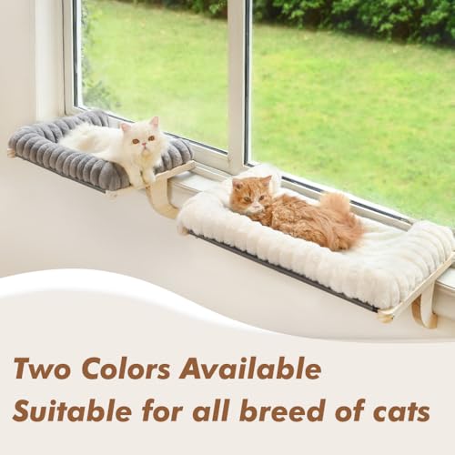 Cloud-Soft Cat Window Sill Perch with Zipper Designed Cushioned Bed, Supportive Cat Window Seat with Premium Solid Wood & Sturdy Metal Frame, Pet Hammock Bed for Large Cats (Large, White) - Image 7