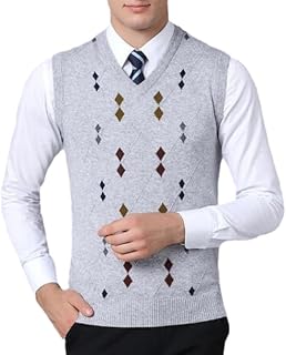 REHJJDFD Men's Autumn Wool Knitted Vest Male V-Neck Plaid Casual Cashmere Sweater Pullovers
