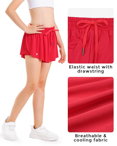 Stelle Short feminino rodado com bolsos, saia de corrida atlética, cintura alta, borboleta, 2 em 1,