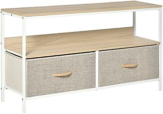 HOMCOM TV Cabinet, TV Console Unit with 2 Foldable Linen Drawers, TV Stand with Shelving for Living Room, Entertainment Room, Maple Wood Effect