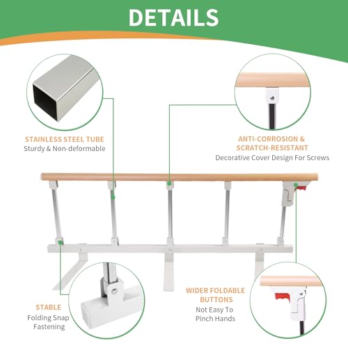 GRLEAYIE Bed Rails for Elderly Adults Safety, Folding Medical Bed Safety Assist Rail Handle, Collapsible Bed Side Grab Rail, for Preventing Falling Out of Bed, for Geriatric Handicap - Thumbnail 5
