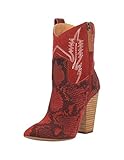 Dingo Womens Calico Snake Pointed Toe Boots Ankle High Heel 3' & Up - Red - Size 9 B