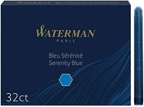 Waterman Fountain Pen Refill Ink Cartridges | Long Standard | Intense Black | 8 Count