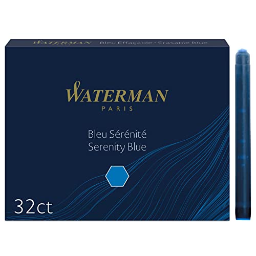 Waterman Cartucce Di Inchiostro Per Penna Stilografica | Lunghe | Blu Serenità | 32 Pezzi