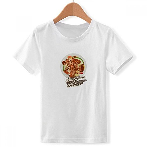 Singapour Rojak T-Shirt col Blanc Garcon Résistant pour Enfant Actif