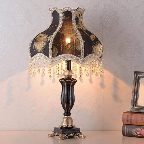 Lámpara de mesa de estilo victoriano de de tela antigua con flecos luz decorativa europea para mesita