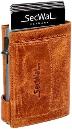 SecWal Kartenetui mit Münzfach Druckknopf inkl. Geschenkbox - Made in Germany - Echtleder Mini Geldbörse inkl. E-Book für Damen und Herren - RFID Schutz Portemonnaie Leder