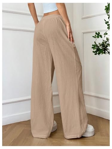Women's Light Weight Drawstring Waist Palazzo Cover Up Pants Streetwear Casual Wide Leg Trousers with Pockets3