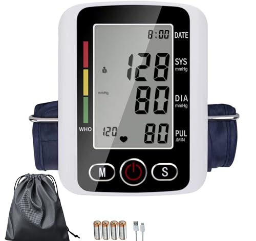 TradeProvider - Sfigmomanometro da braccio automatico con grande display, batteria e borsa per il trasporto, accurato, digitale, portatile, con memoria, per casa, viaggi e anziani (bianco)
