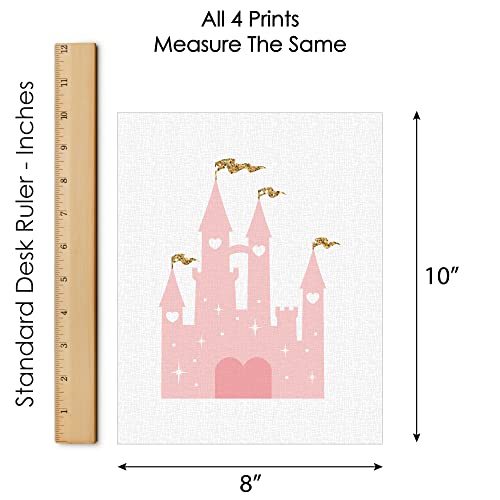 Big Dot Of Happiness Little Princess Crown - Unframed Pink And Gold Castle Nursery And Kids Room Linen Paper Wall Art - Set Of 4 - Artisms - 8 X 10 Inches #TOP4