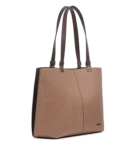 Image of Calvin Klein Women's Granite Geometric Tote Bag - Vegan Leather, Monogram, 3 Pockets