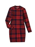 SOLY HUX Girl's Long Sleeve Lettuce Trim Ribbed Knit Short Bodycon Dress Red Plaid 11-12Y