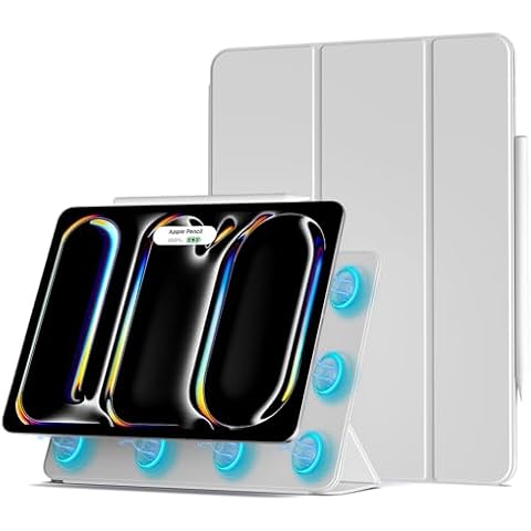 Aoub Magnetic Case for iPad Pro 13 Inch M4 2024, Powerful Magnetic Attachment, Slim Trifold Stand Case, Supports Pencil Pro & Pencil (USB-C), Auto Wake/Sleep, Durable Protection, Gray Cover