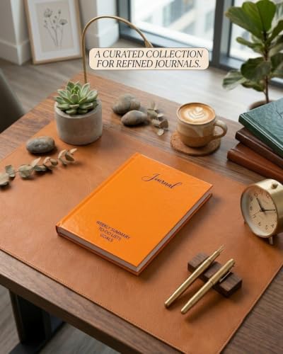 Image of Unruled Premium Hardcover Journal Notebook | Weekly Summary, To-Do Lists & Goal Planner | Undated Productivity Journal | A5 Size, Smooth Writing Pages | 100gsm Thick Paper, 80 Sheets /160 Pages Per Book | Elegant Notebook for Work, Study & Personal Planning (ORANGE, Unruled)
