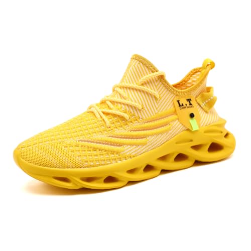 MGBDSZ Mens Running Shoes Tennis Walking Work Non Slip Gym Sports Sneakers Slip on Athletic Workout Casual Lightweight Breathable Fashion Yellow US 8