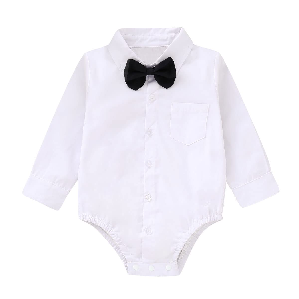 Yruiz Baby Boy's Button-Down Shirt Newborn Jumpsuit Long Short Sleeved One-Piece Gentleman Outfit