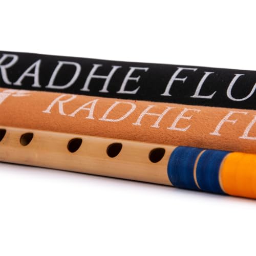 Image of Radhe Flutes Bamboo Bansuri C Sharp Right Handed Middle Octave (18 inch) With Hard Cover (Beige Flute With Dark Blue & Orange Threads)