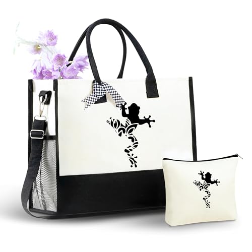 Image of InnoBeta Frog Gifts for Women, Frogs Tote Bag with Top Zipper Closure and Shoulder Strap for Christmas, Birthday, and Every Special Occasion