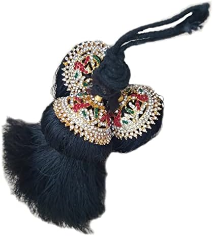 Traditional Gold Tone Circular Bell Shape Maang Tikka Borla with Beads and White Stones - Handcrafted Hair Accessory for Women & Girls
