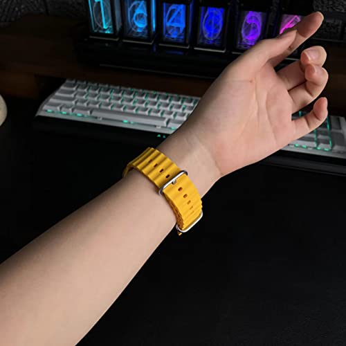Compatible For Apple Watch Ocean Band,Fluoroelastomer Titanium Buckle Adjustable Loop Sport Strap For Apple Watch Ultra 49 Mm 38Mm 40Mm 42 Mm 44Mm 41Mm 45Mm Series Ultra/8/7/6/Se/5/4/3/2/1 Yellow #TOP5