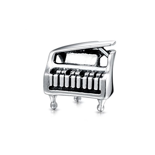 Charm de plata de ley para pulsera con diseño de notas musicales y piano 2