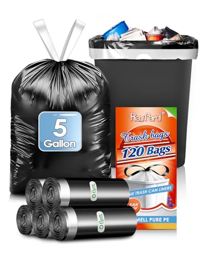 RayPard 5 Gallon (fit 18-20L)120 Counts Strong Drawstring Trash Bags Small Plastic Garbage Bags Trash Can Liner for Home Office Kitchen Bathroom Bedroom Black Waste Basket Liners