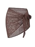 ZAFUL Sarong Coverups for Women Zig Zag Crochet Openwork Tie Side Bathing Suit Cover Up Mini Skirt (2-Deep Coffee, One Size)
