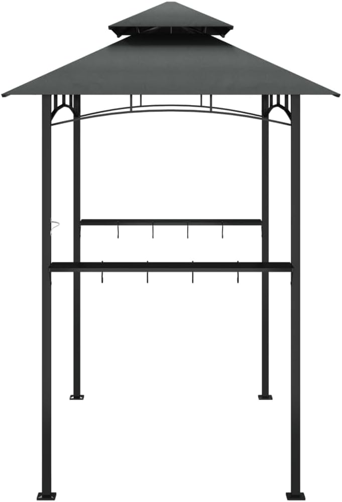 vidaXL Grill Gazebo, BBQ Canopy Grill Pergola Grill Shelter, BBQ Gazebo, Outdoor Kitchen Gazebo with Side Shelves, Anthracite Steel