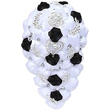 Waterfall Wedding Bouquet Bride and Bridesmaid Silk Rose Rhinestone DIY Hand Bouquet Party Church Decoration CheerfullyBlack