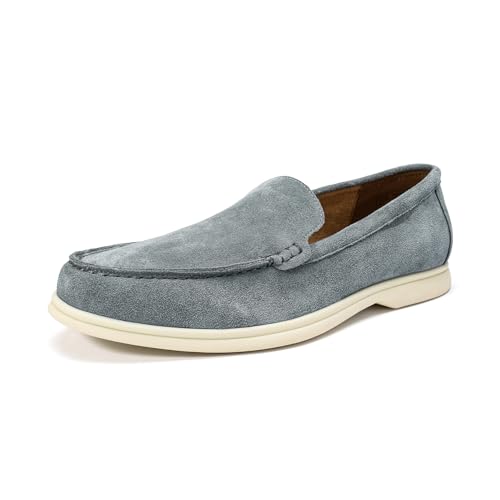 Image of Allthemen Mens Genuine Leather Slip On Loafer Moccasins Shoes Grey 10.5