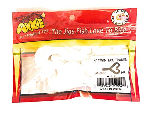 Image of Arkie Lures TTT-1-8 Twin Tail Trailer-White-8 pk.