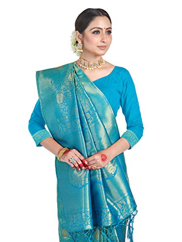 Vardha teal kanjivaram silk saree in raw silk – image 4