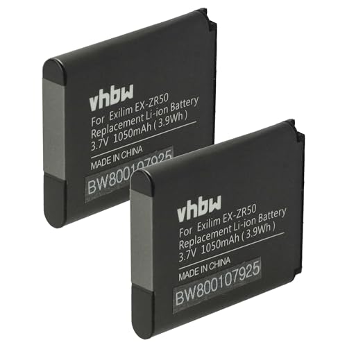 vhbw 2X Akku kompatibel mit Casio Exilim EX-ZR50 Kamera (1050 mAh, 3,7 V, Li-Ion)