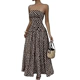 Generisch Damen Strapless Maxi 50er Vintage Polka Punkte Dress with Pockets Kleid Partykleid Cocktailkleid Strandkleid Business Casual Kleid