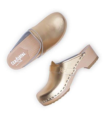Sandgrens Swedish Low Heel Wooden Clog Mules For Women, Us 7-7.5 | Tokyo Metallic Gold, Eu 38 #TOP2