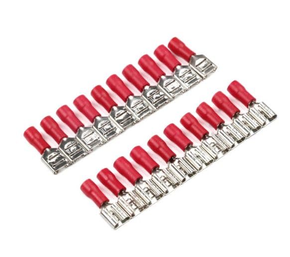 ERH India 20 Pcs FDD1.25-250 Red Pre Insulated Female Type Spade Crimp Connectors for Industrial Installations, Commercial Buildings, Residential Wiring etc.