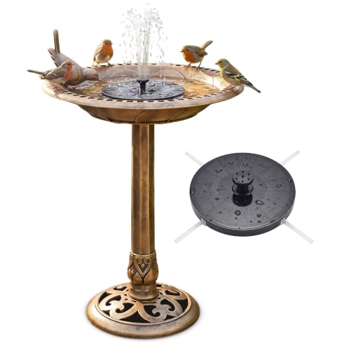 Image of SA Products Solar Bird Bath - Drinking Water Bowl with Sun-Powered Fountain for Garden Birds - Decorative Standing Outdoor Bird Bath Dish in a Rustic Bronze Finish for Lawn, Backyard, Aviary - 80x50cm