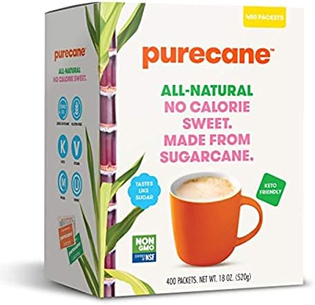 Purecane, Travel Packets, Sugar Substitute, 400 Count, Made from All-Natural Sugar Cane, Diabetic Friendly, Keto Diet Friendly, Gluten-free, Zero Net Carbs, 400 ct Sachets, 18 oz