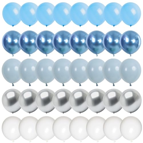 Image of 60 Pcs Baby Blue and Silver Balloons, 12 Inch Light Blue Dusty Pale Blue White with Chrome Metallic Silver Party Latex Balloons for Bridal Baby Shower Baptism Wedding Birthday Party Decorations