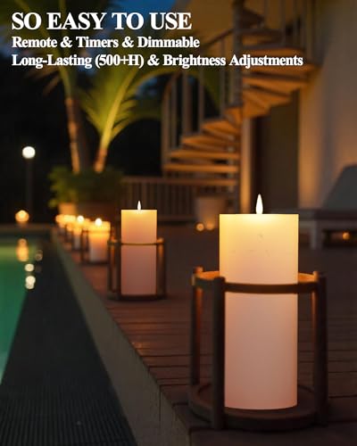 Image of Gmnee 4 inchx8 inch Outdoor Waterproof Flameless Candles with Remote Timers Plastic | Extra-tall, Extra-large, Battery Operated Candles, LED Candles, Electric Fake Pillar Candles for Patio Decor (White)