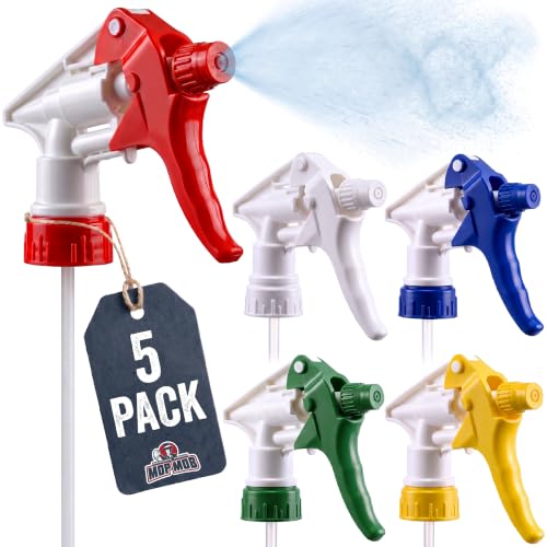 Leak-Free, Chemical Resistant Spray Head 5 Pk Industrial Spray Heads Only (No Bottles) for Auto/Car Detailing, Window Cleaning and Janitorial Supply. Heavy Duty Low-Fatigue Trigger and Nozzle.