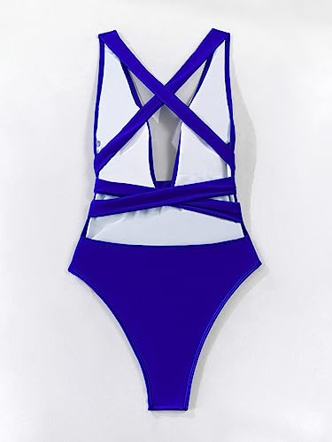 Image of Lilosy Sexy Tie Criss Cross Plunge One Piece Thong Swimsuit High Cut Brazilian Bathing Suit