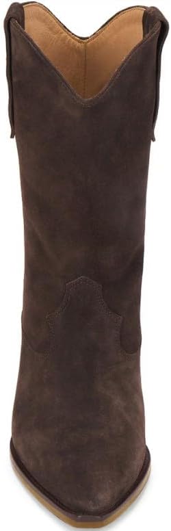 VERISSON Faux Suede Cowboy Boots for Women Brown Cowgirl Boots Mid Calf Chunky Heel Pointed Toe Pull on Booties Dressy Western Boot - Image 6