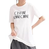 [egneL] エグネル ロゴTシャツ レディース 綿100% フロッキープリント プルオーバー ゆったり ロング丈 半袖 カットソー [M-LL](TFS005-OWB-L)