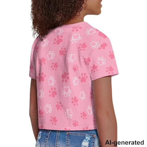 Image of Cute Crop Tops for Girls Short Sleeve Summer T Shirts Fashion Graphic Tees Crew Neck Pullover Tee 5-14 Years