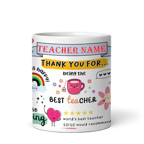 Image of DAYS Thank You Teacher Personalized Mug Custom Teacher's Name Best Teacher Gift, Teacher on Birthday Helping Me to Grow Ceramic Mug 11oz (Thank You for Name)