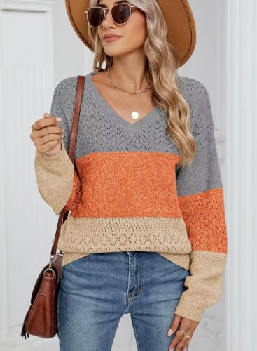 Image of JOCAFIYE Womens Sweaters Casual Long Sleeve V Neck Pullover Sweater Tops