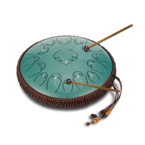 14 Inch 15 Note Steel Tongue Drum Percussion Instrument Lotus Hand Pan Drum with Ultra Wide Range and Drum Mallets Carry Bag - Thumbnail 5